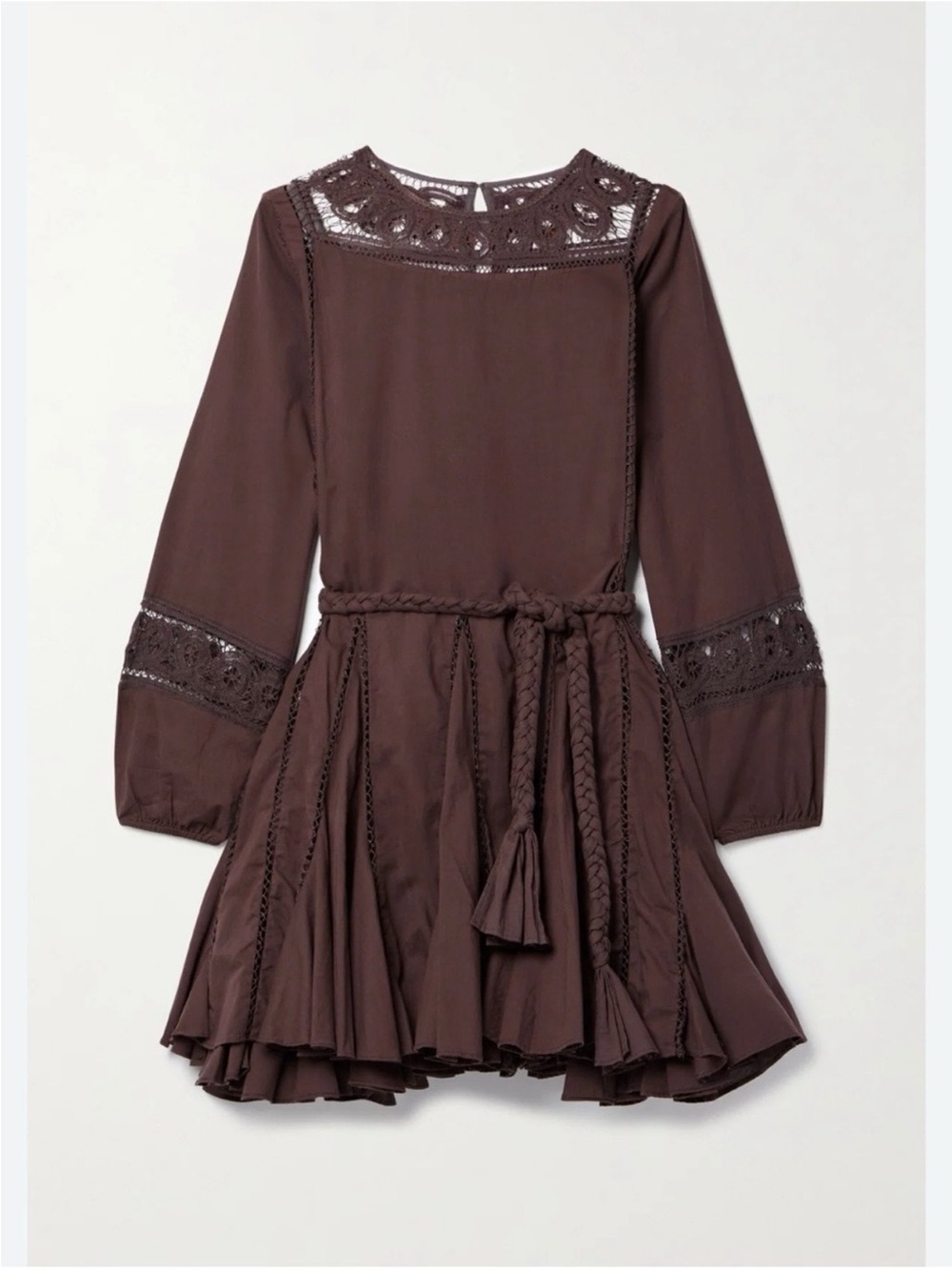 Rhode Ella Chocolate Crocheted Panel Mini Dress Size XS